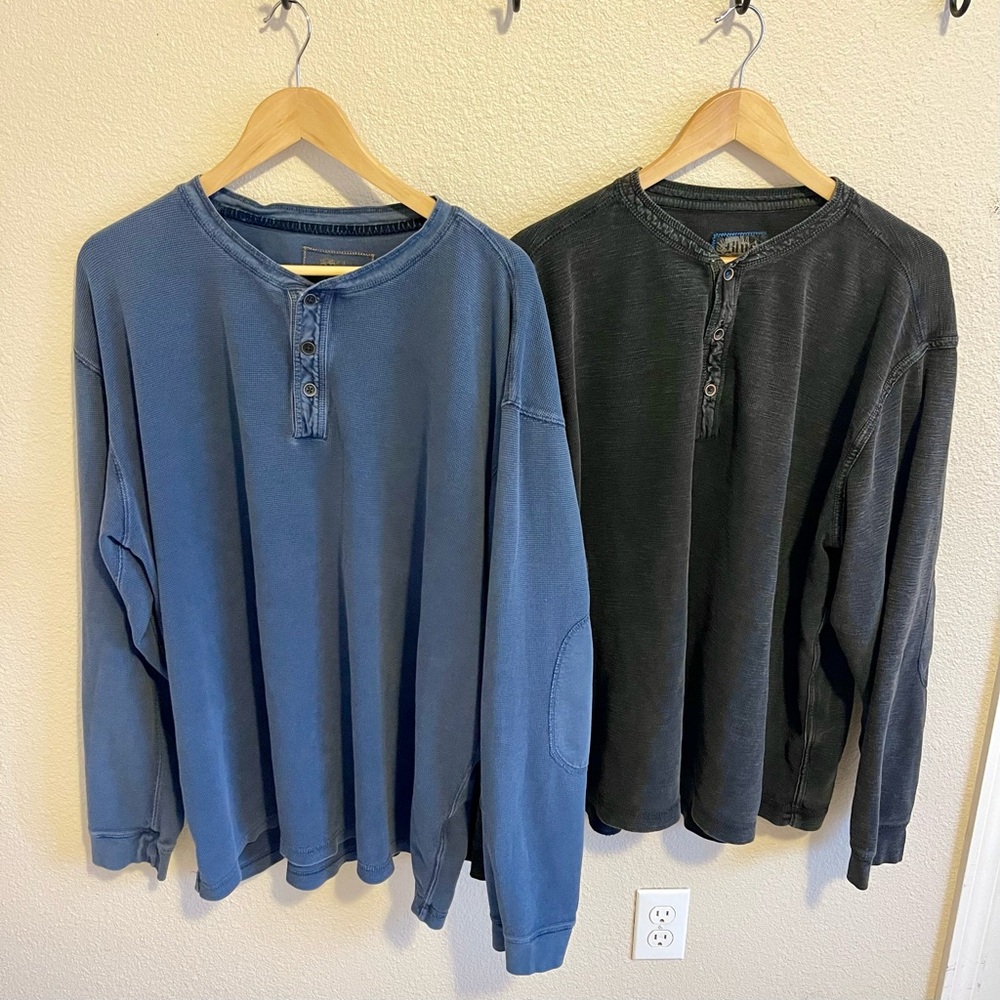 Pronto Uomo Long Sleeve Henley Shirts - Blue and Charcoal XXL